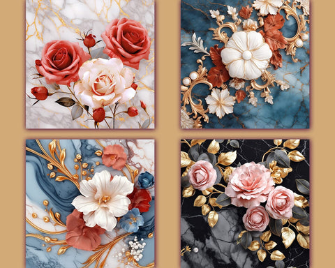 Flowers on Marble Backgrounds, Colorful, JPG Sublimation nikola 