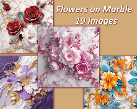Flowers on Marble Backgrounds, Colorful, JPG Sublimation nikola 