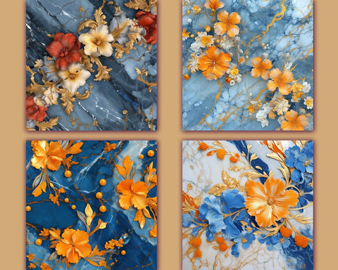Flowers on Marble Backgrounds, Colorful, JPG Sublimation nikola 