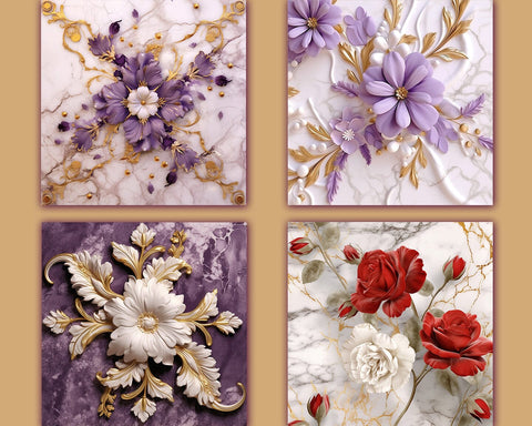 Flowers on Marble Backgrounds, Colorful, JPG Sublimation nikola 