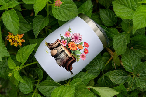 Flowers on Tree Stump Watercolor Clipart Sublimation Regulrcrative 