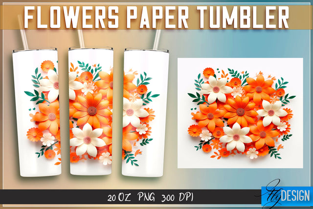 Flowers Paper Tumblers Wrap 20 oz. Sublimation Fly Design 