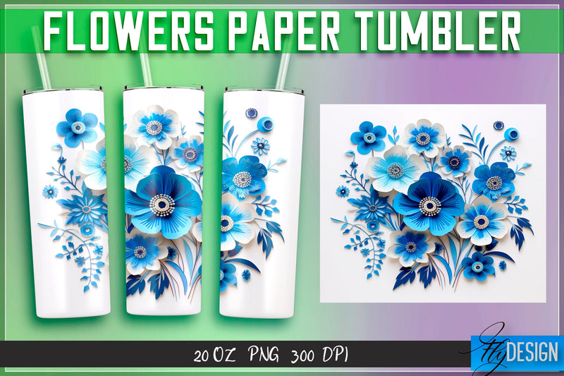 Flowers Paper Tumblers Wrap 20 oz. Sublimation Fly Design 