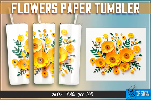 Flowers Paper Tumblers Wrap 20 oz. Sublimation Fly Design 
