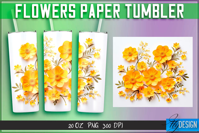 Flowers Paper Tumblers Wrap 20 oz. Sublimation Fly Design 