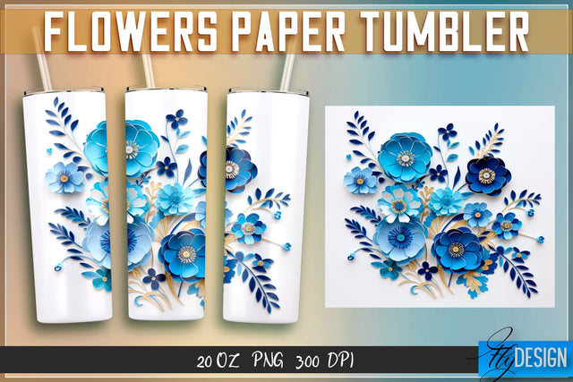 Flowers Paper Tumblers Wrap 20 oz. Sublimation Fly Design 