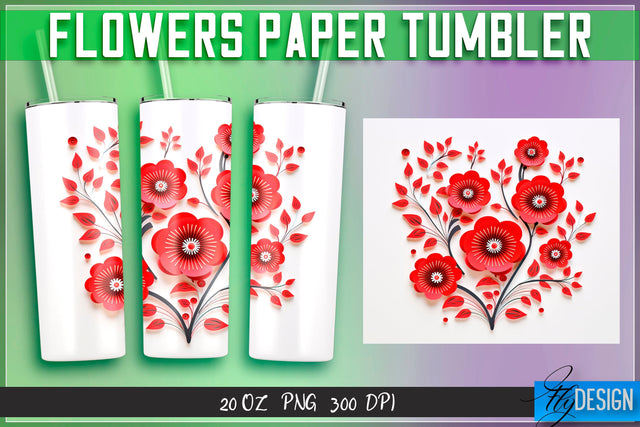 Flowers Paper Tumblers Wrap 20 oz. Sublimation Fly Design 