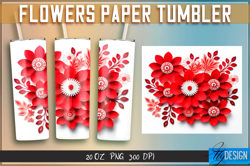 Flowers Paper Tumblers Wrap 20 oz. Sublimation Fly Design 