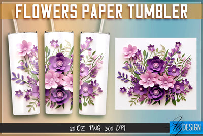 Flowers Paper Tumblers Wrap 20 oz. Sublimation Fly Design 