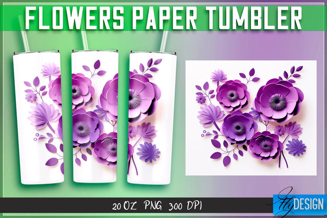 Flowers Paper Tumblers Wrap 20 oz. Sublimation Fly Design 