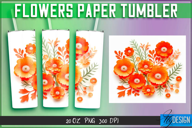Flowers Paper Tumblers Wrap 20 oz. Sublimation Fly Design 