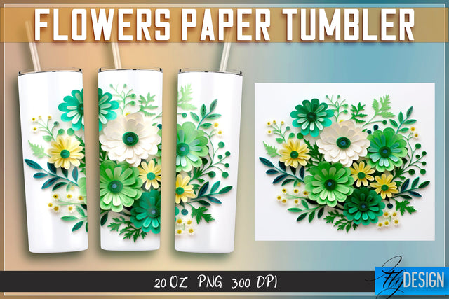 Flowers Paper Tumblers Wrap 20 oz. Sublimation Fly Design 