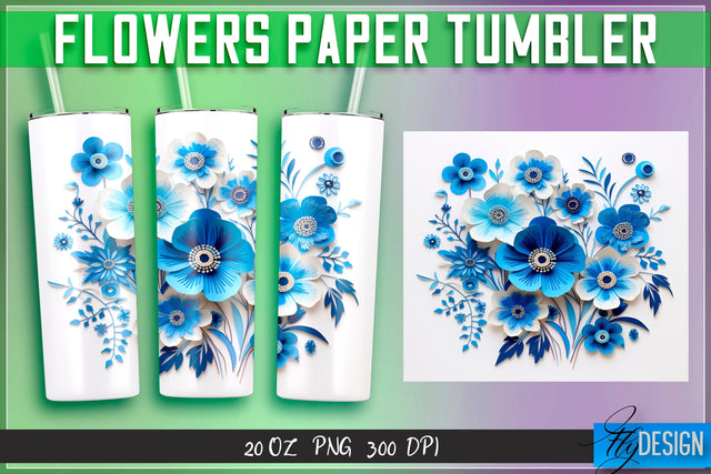 Flowers Paper Tumblers Wrap 20 oz. Sublimation Fly Design 
