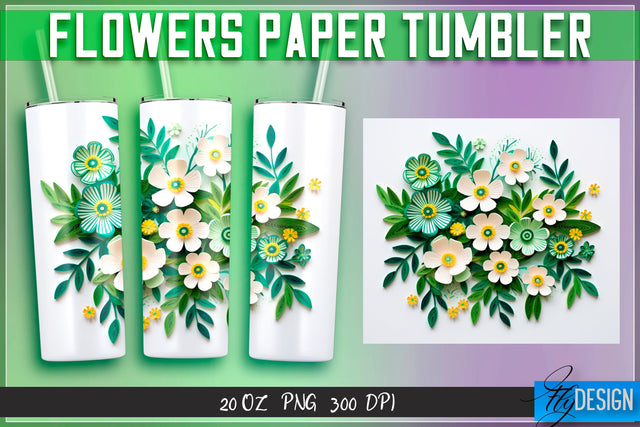 Flowers Paper Tumblers Wrap 20 oz. Sublimation Fly Design 