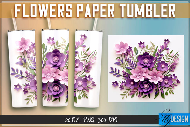 Flowers Paper Tumblers Wrap 20 oz. Sublimation Fly Design 