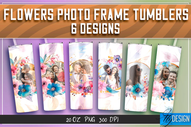 Flowers Photo Frame Tumblers Bundle| Photo Frame Wrap 20 oz v.1 SVG Fly Design 