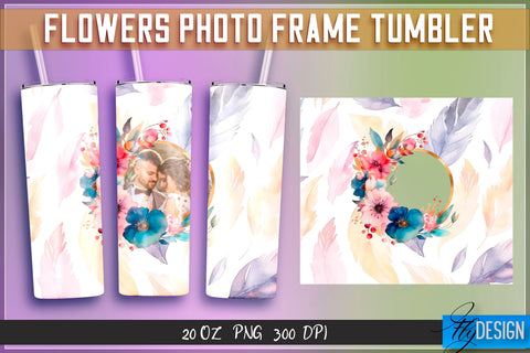 Flowers Photo Frame Tumblers Bundle| Photo Frame Wrap 20 oz v.1 SVG Fly Design 