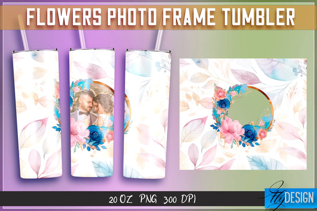 Flowers Photo Frame Tumblers | Photo Frame Wrap 20 oz v.1 SVG Fly Design 