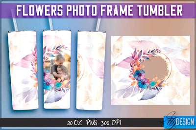 Flowers Photo Frame Tumblers | Photo Frame Wrap 20 oz v.2 SVG Fly Design 