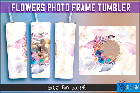 Flowers Photo Frame Tumblers | Photo Frame Wrap 20 oz v.2 SVG Fly Design 