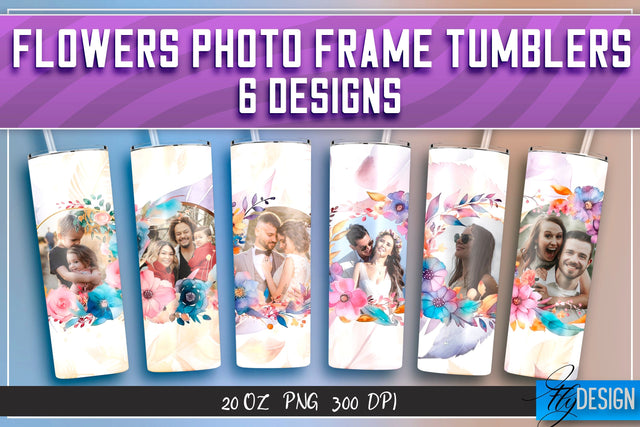 Flowers Photo Frame Tumblers | Photo Frame Wrap 20 oz v.2 SVG Fly Design 