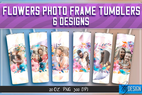 Flowers Photo Frame Tumblers | Photo Frame Wrap 20 oz v.2 SVG Fly Design 