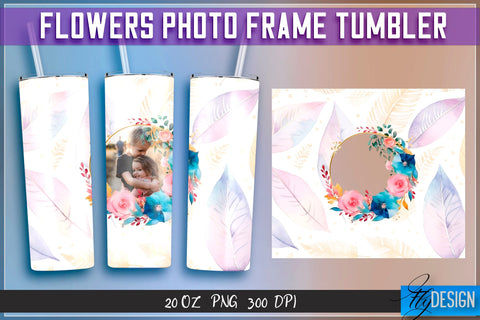 Flowers Photo Frame Tumblers | Photo Frame Wrap 20 oz v.2 SVG Fly Design 