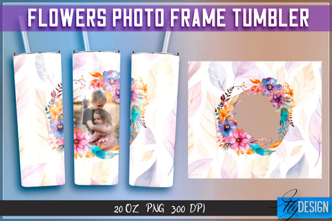 Flowers Photo Frame Tumblers | Photo Frame Wrap 20 oz v.2 SVG Fly Design 