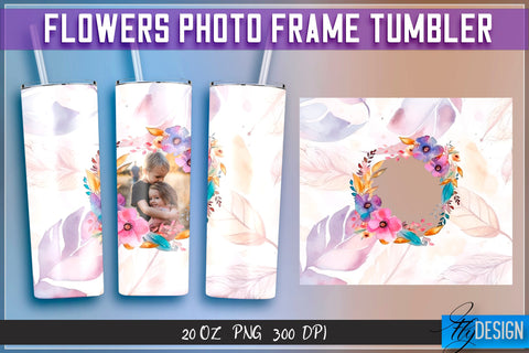 Flowers Photo Frame Tumblers | Photo Frame Wrap 20 oz v.2 SVG Fly Design 