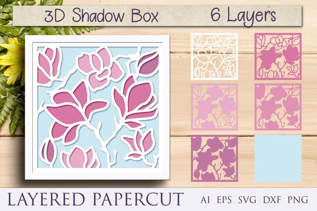Flowers shadow box svg, 3d layered papercut magnolia 3D Paper AnastasiyaArtDesign 