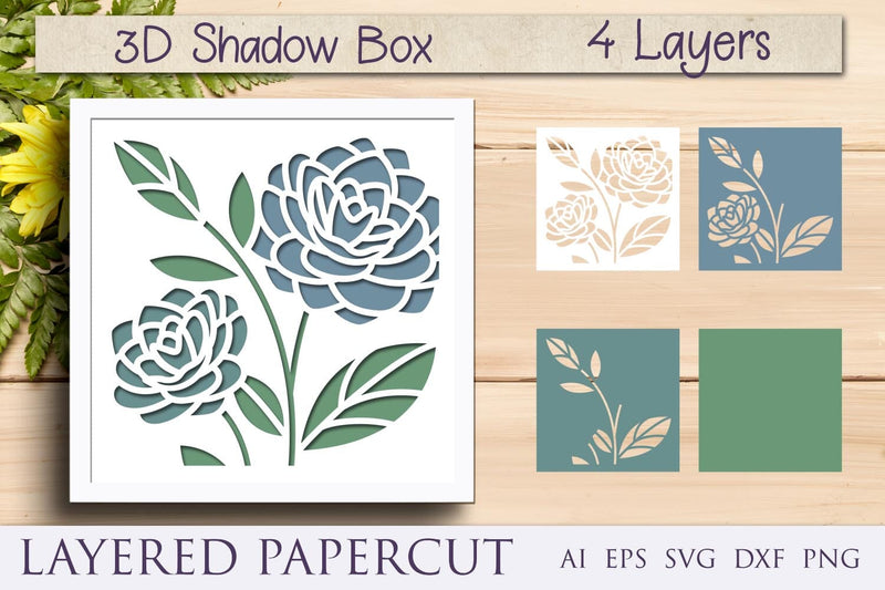 Flowers shadow box svg, Floral wall decor, Flower 3d layered papercut 3D Paper AnastasiyaArtDesign 