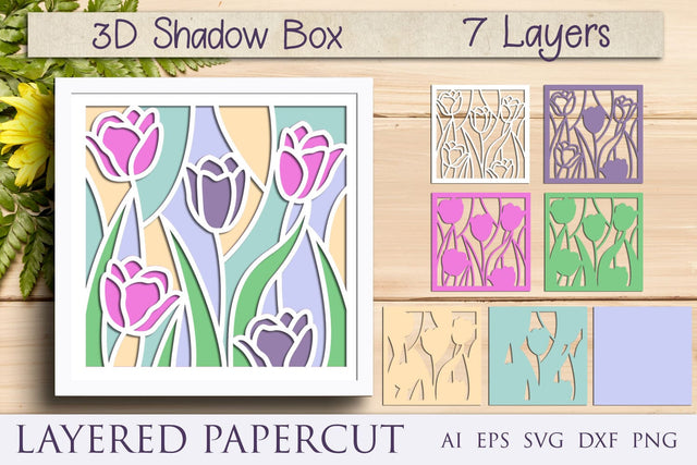 Flowers shadow box svg laser cut, Tulips layered paper cut, Floral svg 3D Paper AnastasiyaArtDesign 