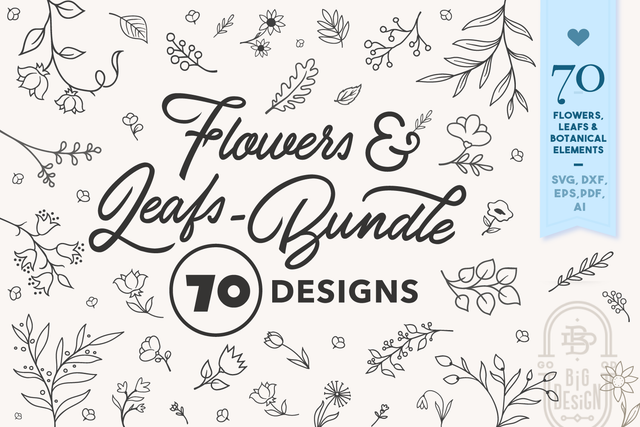 Flowers SVG Bundle | 70 Flowers, Leafs & Botanical Elements SVG Big Design &Co 