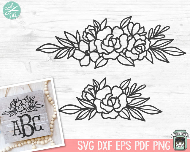 Flowers SVG file, Flower Border SVG, Flower cut file, line divider svg, Floral Border svg, Wedding Sign svg cut file, Flower Frame svg SVG Wild Pilot 