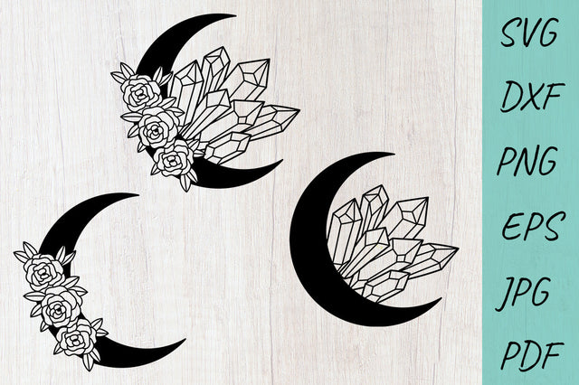 Flowers SVG, Moon and Crystals SVG, Boho moon, Moon SVG Irina Ostapenko 