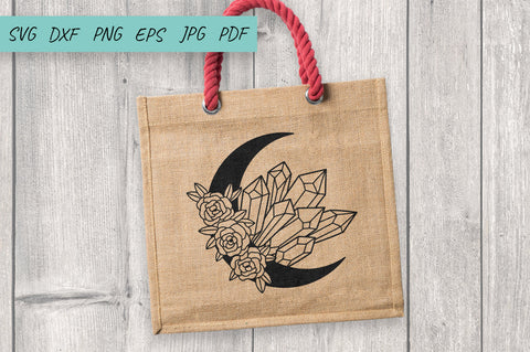Flowers SVG, Moon and Crystals SVG, Boho moon, Moon SVG Irina Ostapenko 