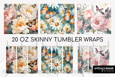 Flowers Tumbler Wrap Sublimation, Butterfly Tumbler Sublimation OrangeBrushStudio 