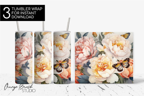 Flowers Tumbler Wrap Sublimation, Butterfly Tumbler Sublimation OrangeBrushStudio 