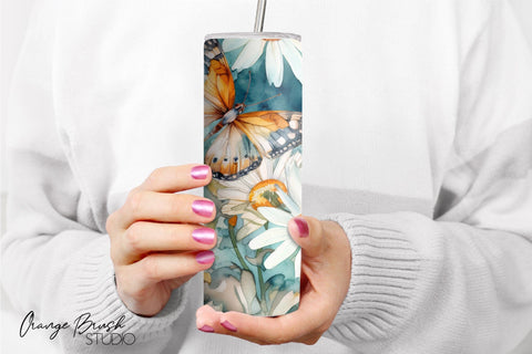 Flowers Tumbler Wrap Sublimation, Butterfly Tumbler Sublimation OrangeBrushStudio 
