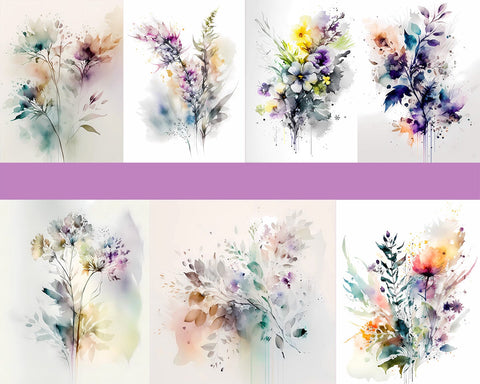 Flowers Watercolor, Gentle Colors, JPG PNG Sublimation nikola 