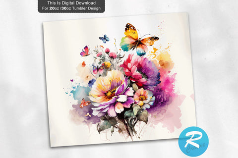 Flowers with Butterflies 20 oz / 30 oz Tumbler PNG Sublimation Regulrcrative 