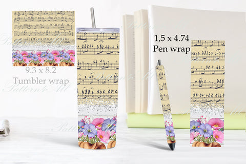 Flowers wrap straight template,Floral pen wrap,Tumbler and pen wrap pack Digital Pattern ArtStudio 