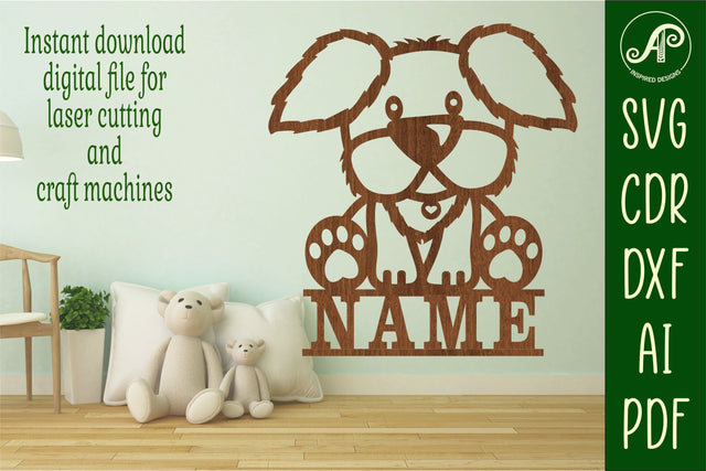 Fluffy Dog Name sign svg laser cut template, wall SVG APInspireddesigns 