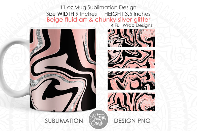 Fluid art 11oz coffee mug template with silver glitter SVG Artisan Craft SVG 