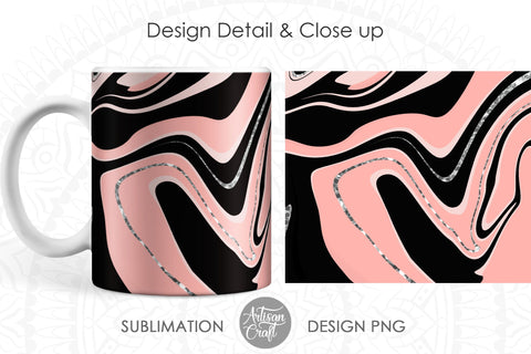 Fluid art 11oz coffee mug template with silver glitter SVG Artisan Craft SVG 