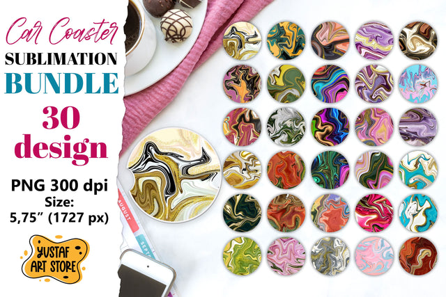 Fluid art/Marble Car Coaster Sublimation Bundle 30 design Sublimation Yustaf Art Store 