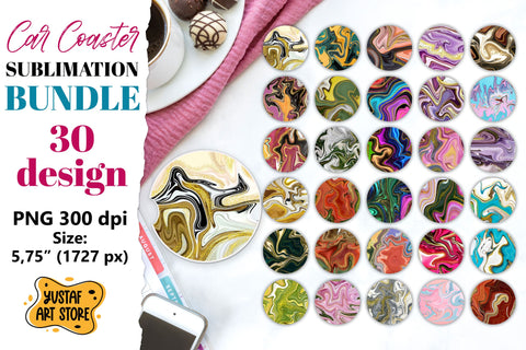 Fluid art/Marble Car Coaster Sublimation Bundle 30 design Sublimation Yustaf Art Store 