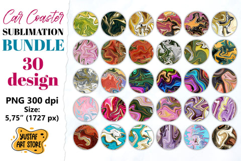 Fluid art/Marble Car Coaster Sublimation Bundle 30 design Sublimation Yustaf Art Store 
