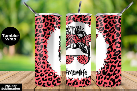 Fluorecent Coral Red Leopard momlife 20 oz Skinny Tumbler Wrap Sublimation Design Sublimation Sublimatiz Designs 