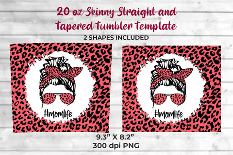Fluorecent Coral Red Leopard momlife 20 oz Skinny Tumbler Wrap Sublimation Design Sublimation Sublimatiz Designs 